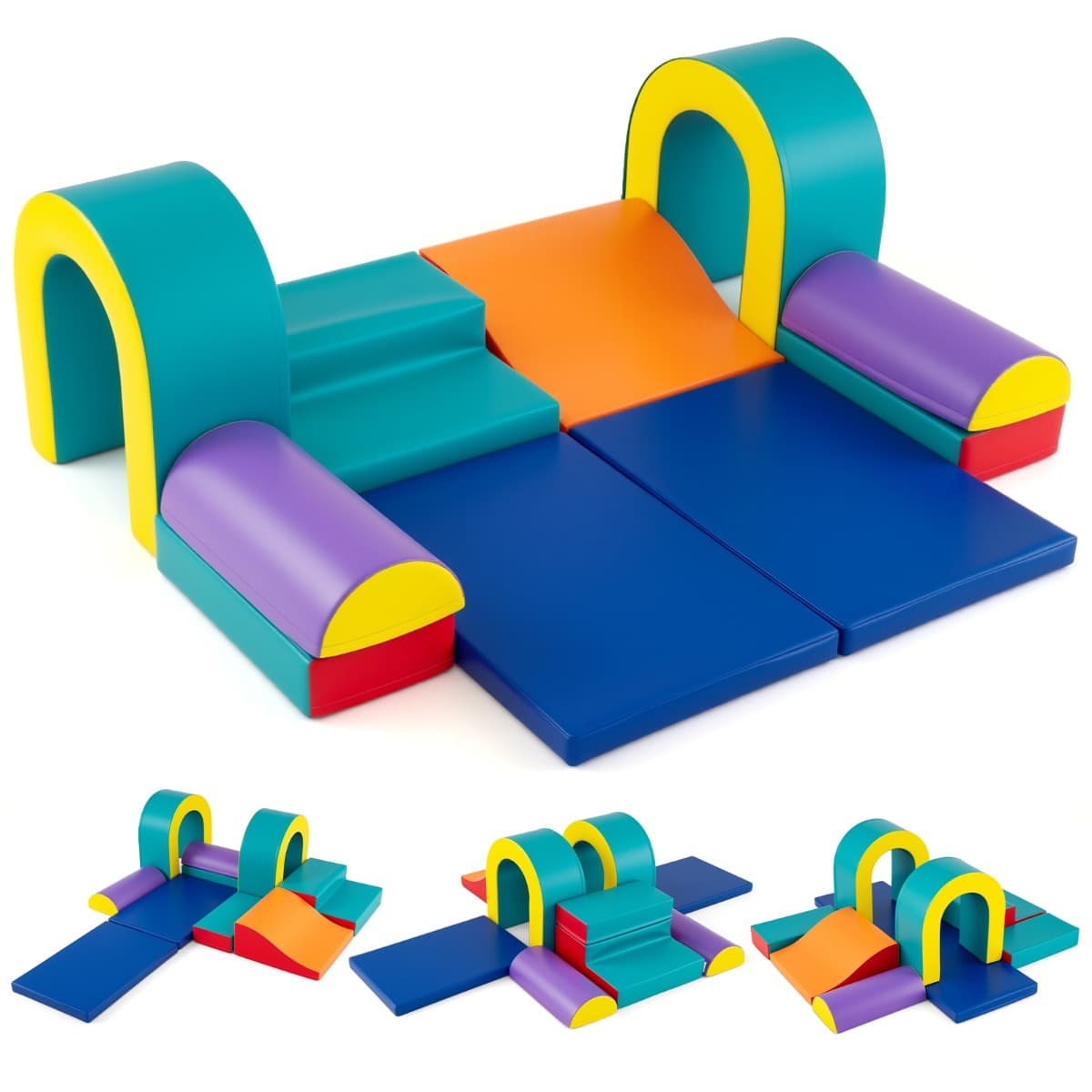 CostwayEnsemble de 10 Pièces de Blocs d'Escalade en Mousse Cuir Artificiel pour Ramper Escalader et Glisser Ensemble d'Escalade pour 1+ An Vert