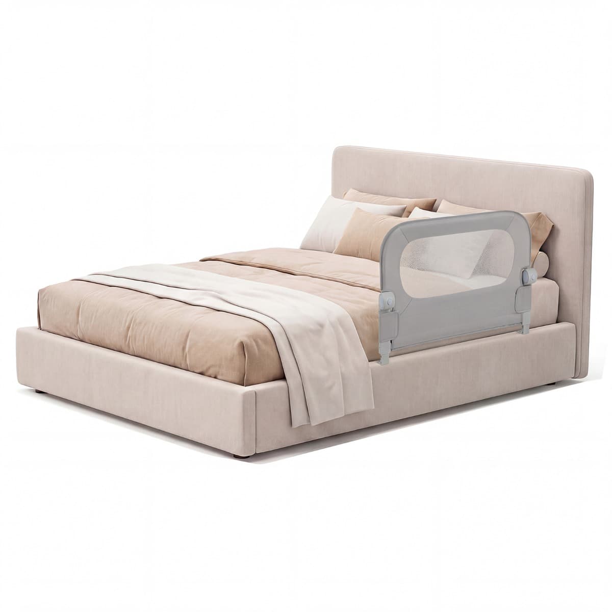 CostwayBarrière de Lit Pliable pour Bébé Barrière de Lit Ajustable de 80 CM avec Housse Amovible en Tissu Oxford & Base en U Robuste Gris