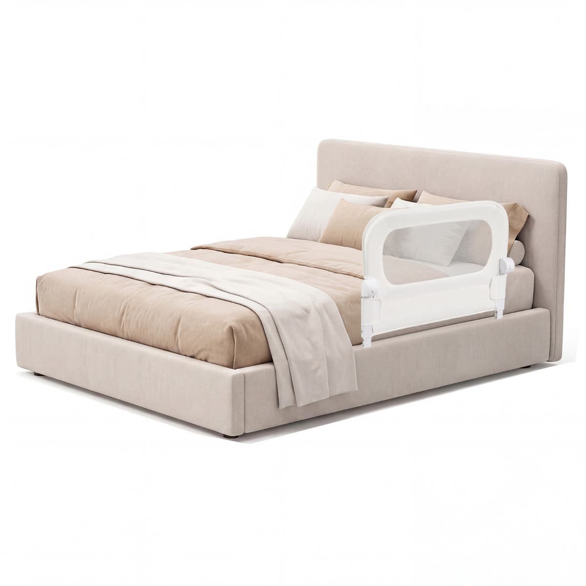 CostwayBarrière de Lit Pliable pour Bébé Barrière de Lit Ajustable de 80 CM avec Housse Amovible en Tissu Oxford & Base en U Robuste Blanc