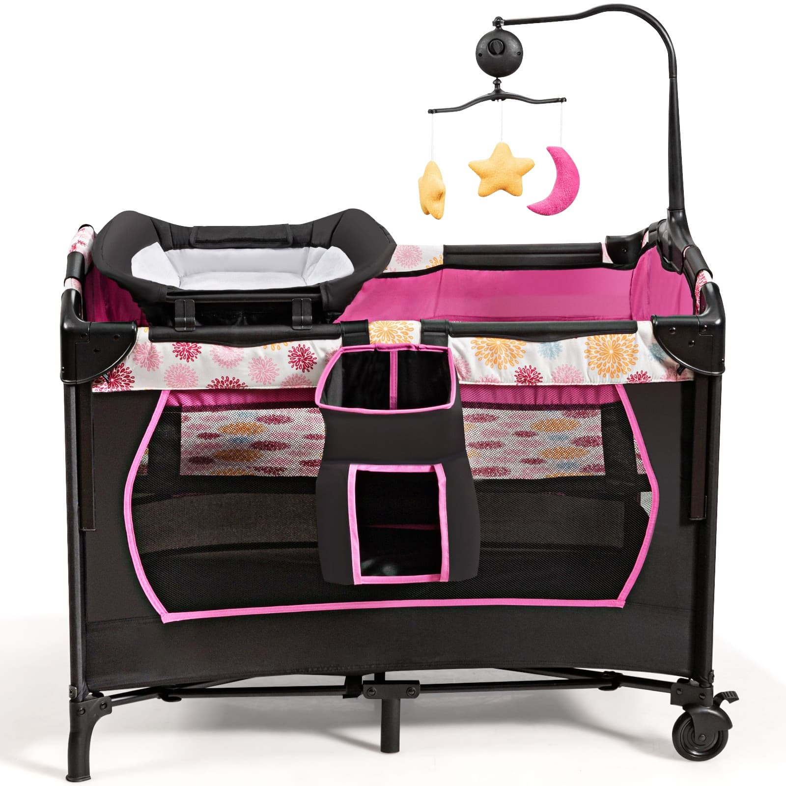 Costway3 en 1 Lit Parapluie pour Bébé avec Table à Langer pour Bébé 0-36 Mois Hauteur Réglable