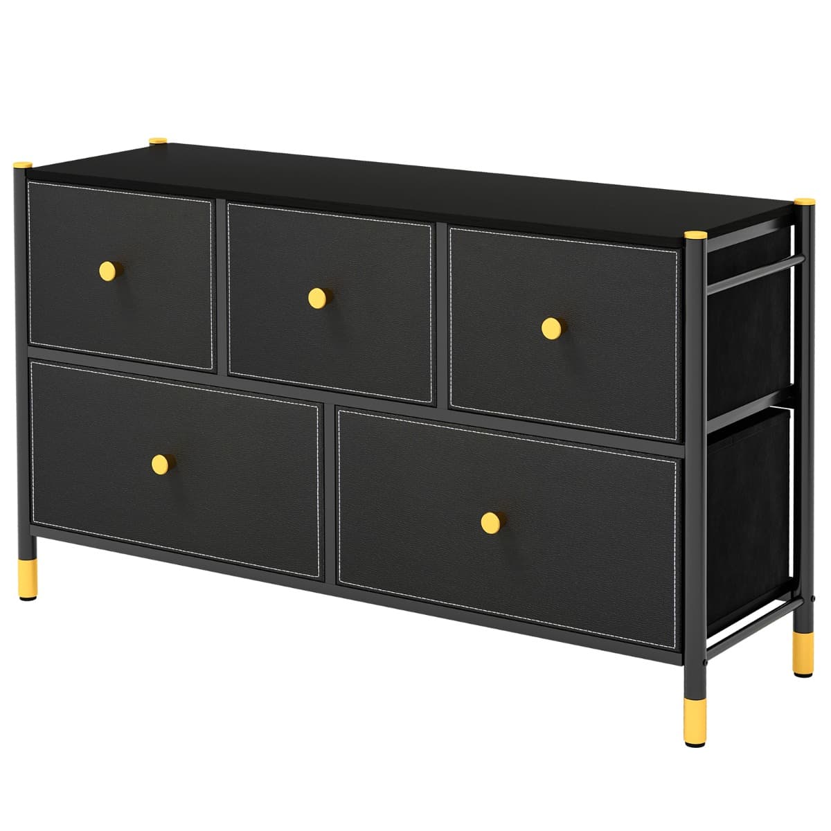 Commode à 5 Tiroirs en Tissu avec Cadre en Métal Large Commode Armoire de Rangement Autoportante pou