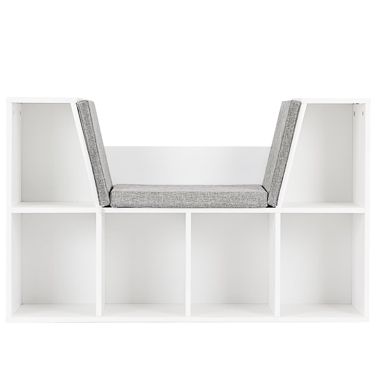 CostwayBibliothèque de Rangement à 7 Casiers avec Coussins Rembourrés Gris Banc à Chaussures en Bois 102x30x63cm, Blanc
