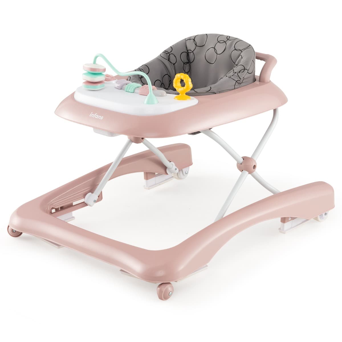 CostwayTrotteur Bébé Pliable avec 3 Hauteur Réglable & Roues Universelles 2 Vitesses Charge 12kg pour Bébé de 6 Mois + Rose