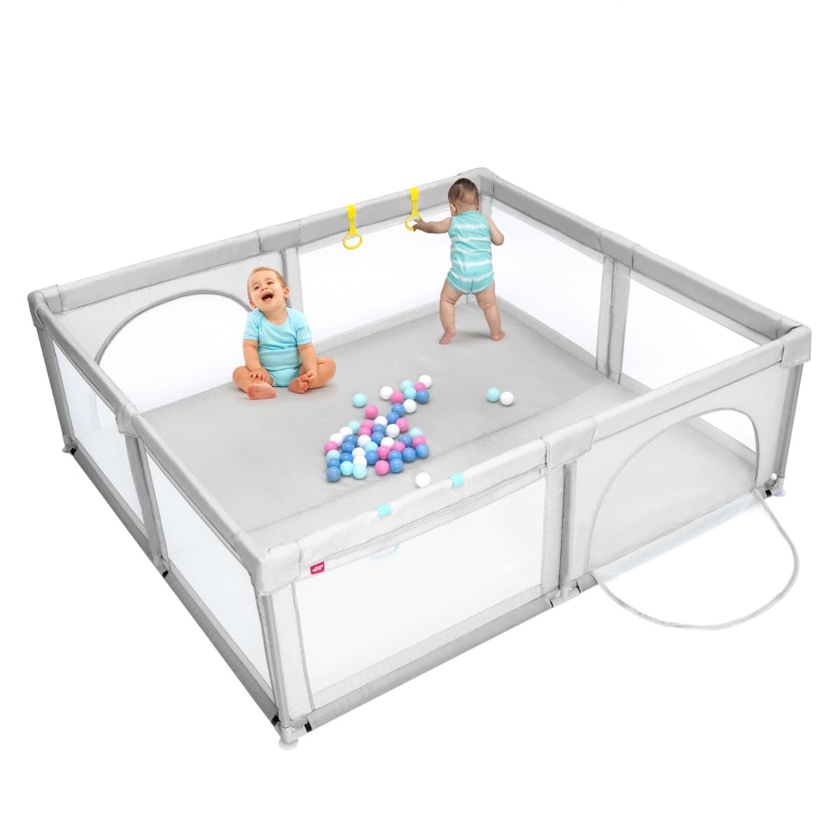 CostwayParc de Jeu pour Bébé Géant avec 50 x balles Porte à Zip Pieds avec Ventouses 206 x 185,5 x 68 CM Gris