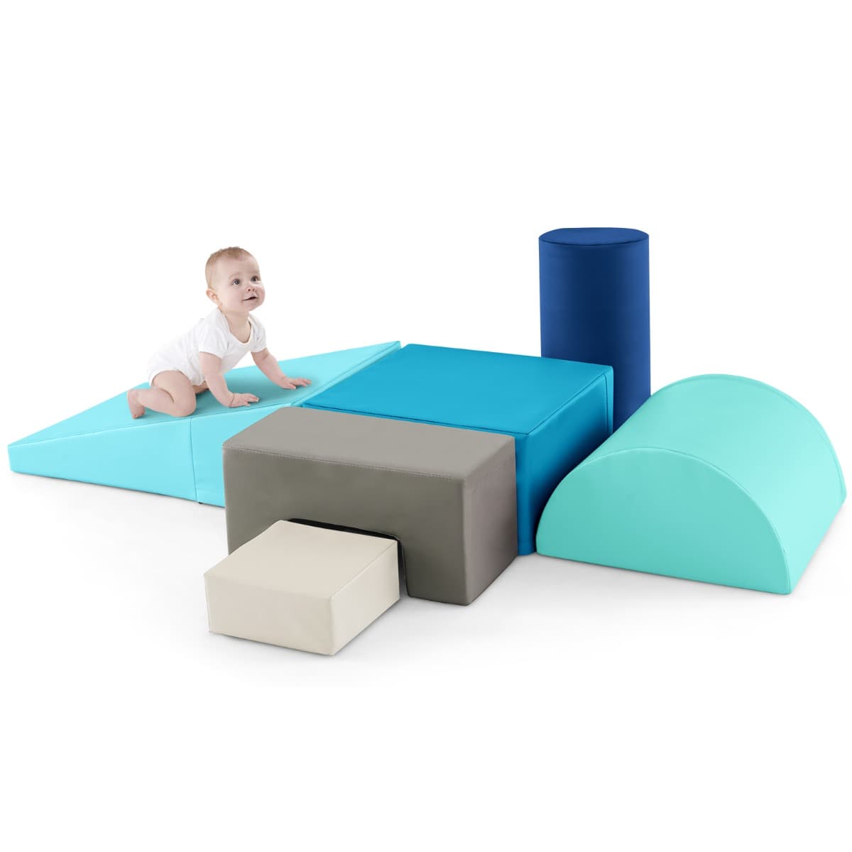 Costway6PCS Blocs de Construction en Mousse Jouets Educatifs pour Dvelopper les Cpacités Mtrices des Bébés modèle 3 Bleu Foncé