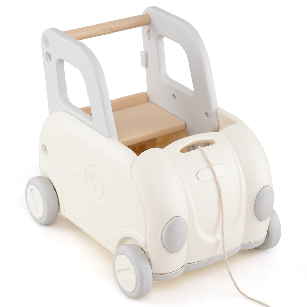 CostwayTrotteur Bébé Chariot Marcheur Enfant avec Poignée Corde de Traction Siège Rabattable et Roues Blanc