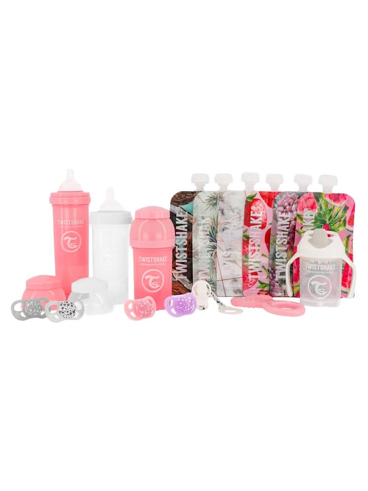 Twistshake Coffret Nutrition Les Essentiels Dès la Naissance - Couleur : Rose Pastel / Blanc / Violet