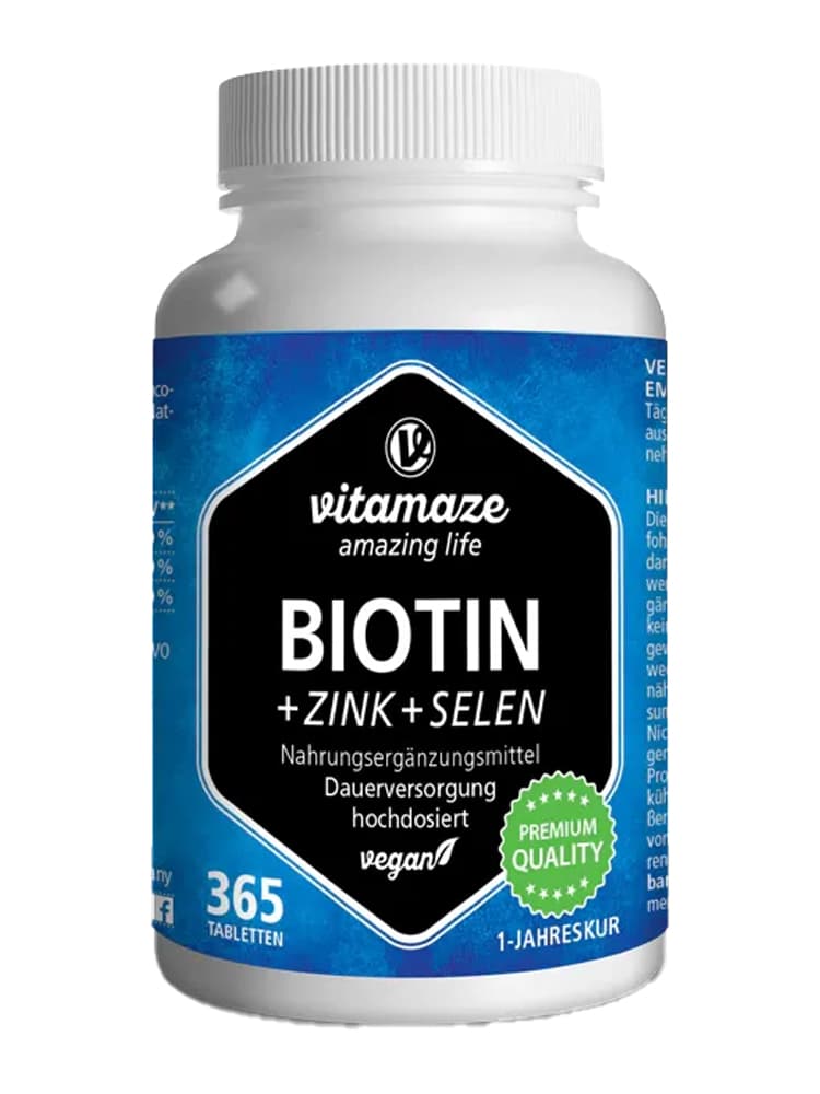 Vitamaze Biotin 10 mg à Haute Dose + Zinc + Sélénium Végétalien 365 Comprimés
