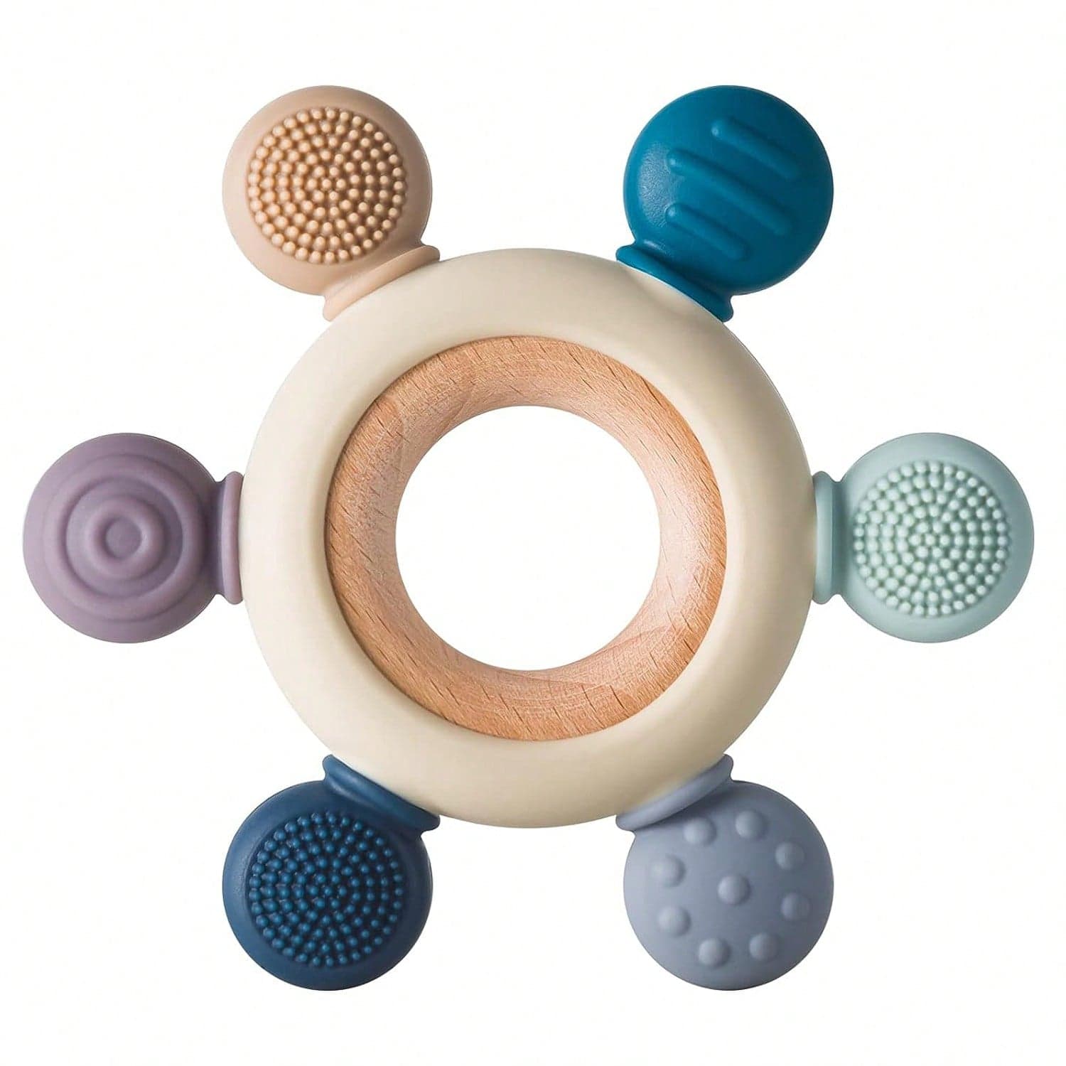Jouets de dentition pour bébé, Dents en silicone gouvernail en silicone avec anneau en bois pour apaiser les gencives des bébés, Anneaux Ã