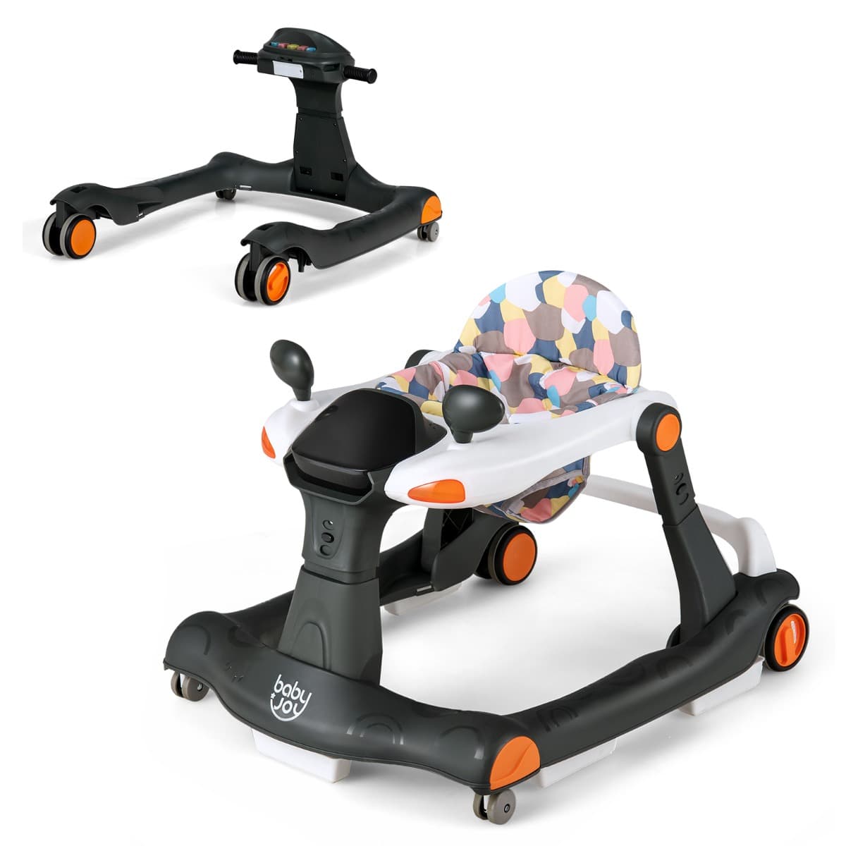 CostwayTrotteur Bébé Pliable 2 en 1 Hauteur et Vitesse Réglables Effet Sonore avec Lumières Coussin de Siège Lavable 6 à 18 Mois Noir